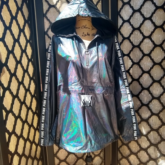 PINK Victoria's Secret Jackets & Blazers - **SOLD ON Ⓜ️** NWT L PINK Holographic Shine Anorak